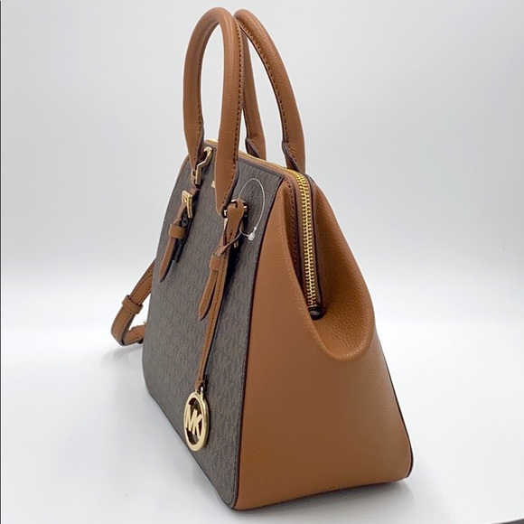 MICHAEL KORS CHARLOTTE LARGE SATCHEL BROWN MULTI - Picture 5 of 16